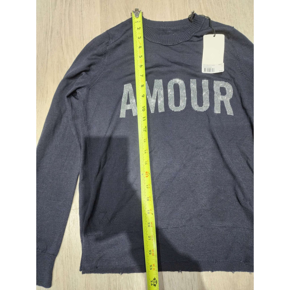 ZADIG & VOLTAIRE Miss Amour Sweater Rhinestone Navy S Merino Wool New - Picture 7 of 8